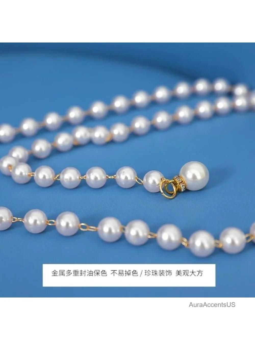 Faux Pearl Rhinestone Elastic Waist Chain Belt - Women's Skinny Cinch Belt